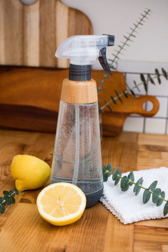 natural household cleaner with lemon and eucalyptus