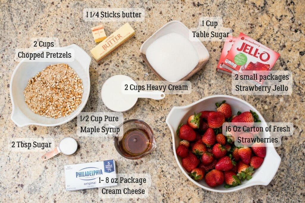 Ingredients for Fresh Strawberry Pretzel salad
