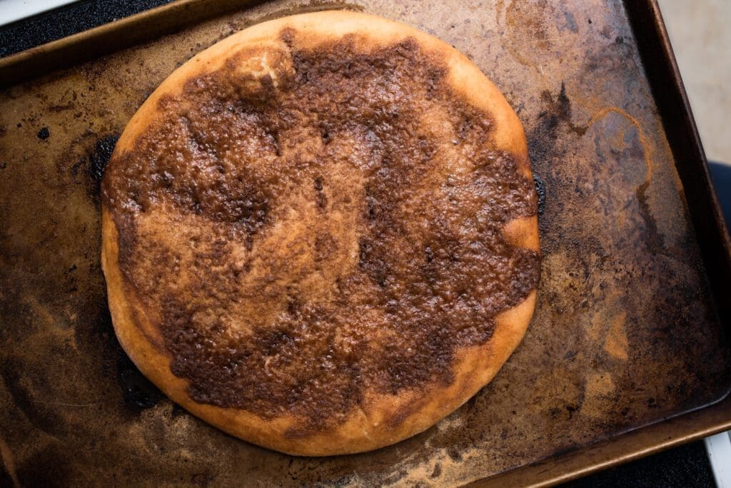 cinnamon sugar on homemade pizza crust