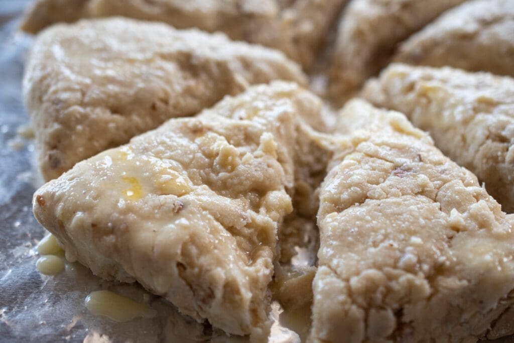 unbaked Maple Pecan Scones with egg wash