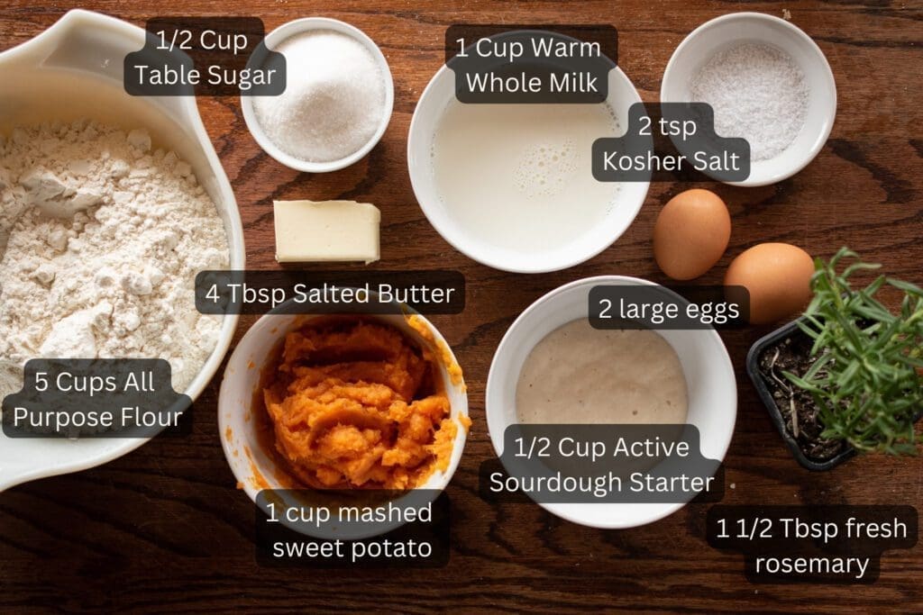 ingredients for sweet potato rosemary rolls