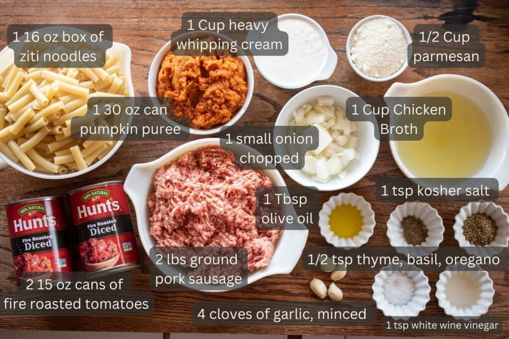 ingredients for baked pumpkin ziti