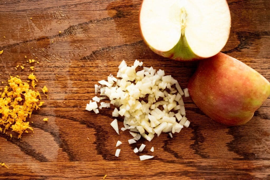chopped apple for cranberry relish