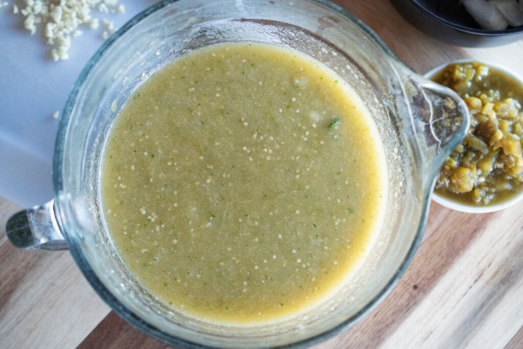  blended tomatillos with beef broth