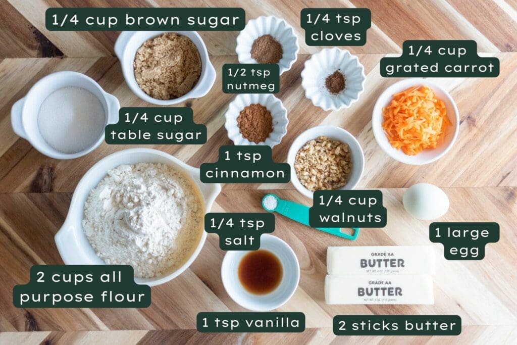 Ingredients for carrot cake shortbread cookies