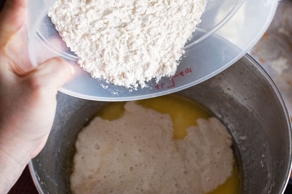 flour mixed into bread dough